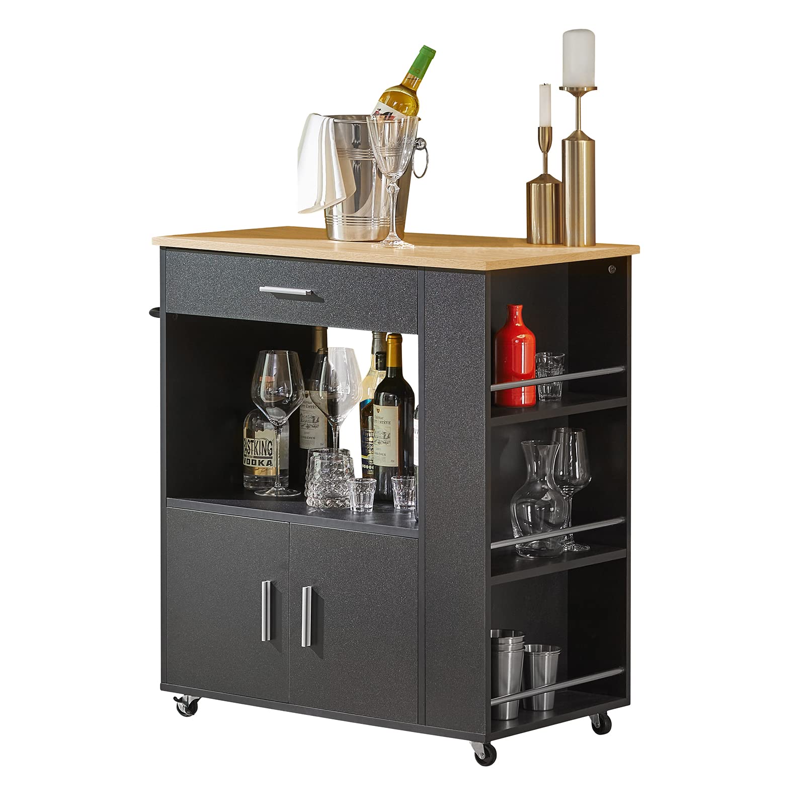 SoBuy Mobile Cucina Salvaspazio Credenza Cucina Carrello Cucina con Ruote Mobiletto Cucina Dispensa Madia Cucina Mobile Cucina con Ripiani nero 82x46x88 cm FKW113‑SCH