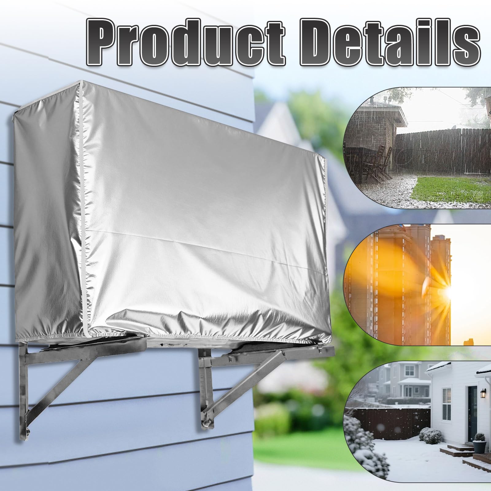 Couvercle de Climatiseur Extérieur, Cache Clim Extérieur, Housse de Protection pour Unité Extérieure de Climatiseur 1.5p, Housse Pompe a Chaleur Piscine 86x35x60cm (Argenté) - 5