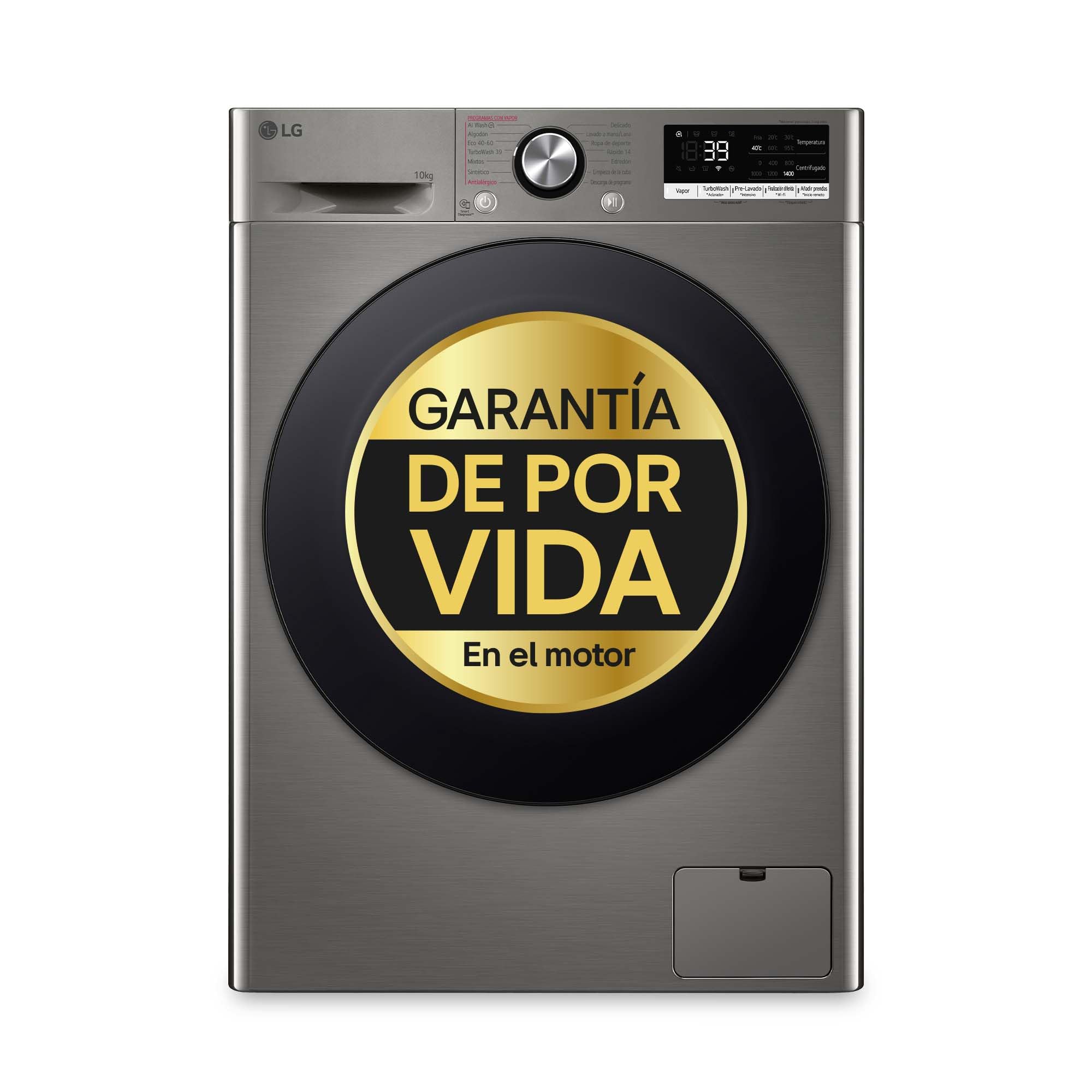 LG F4WR7010AGS - Lavadora Inteligente, 10kg, AI Direct Drive, 1400rpm, Carga Frontal, TurboWash 360º, Casificación A, Serie 700, Inox Grafito