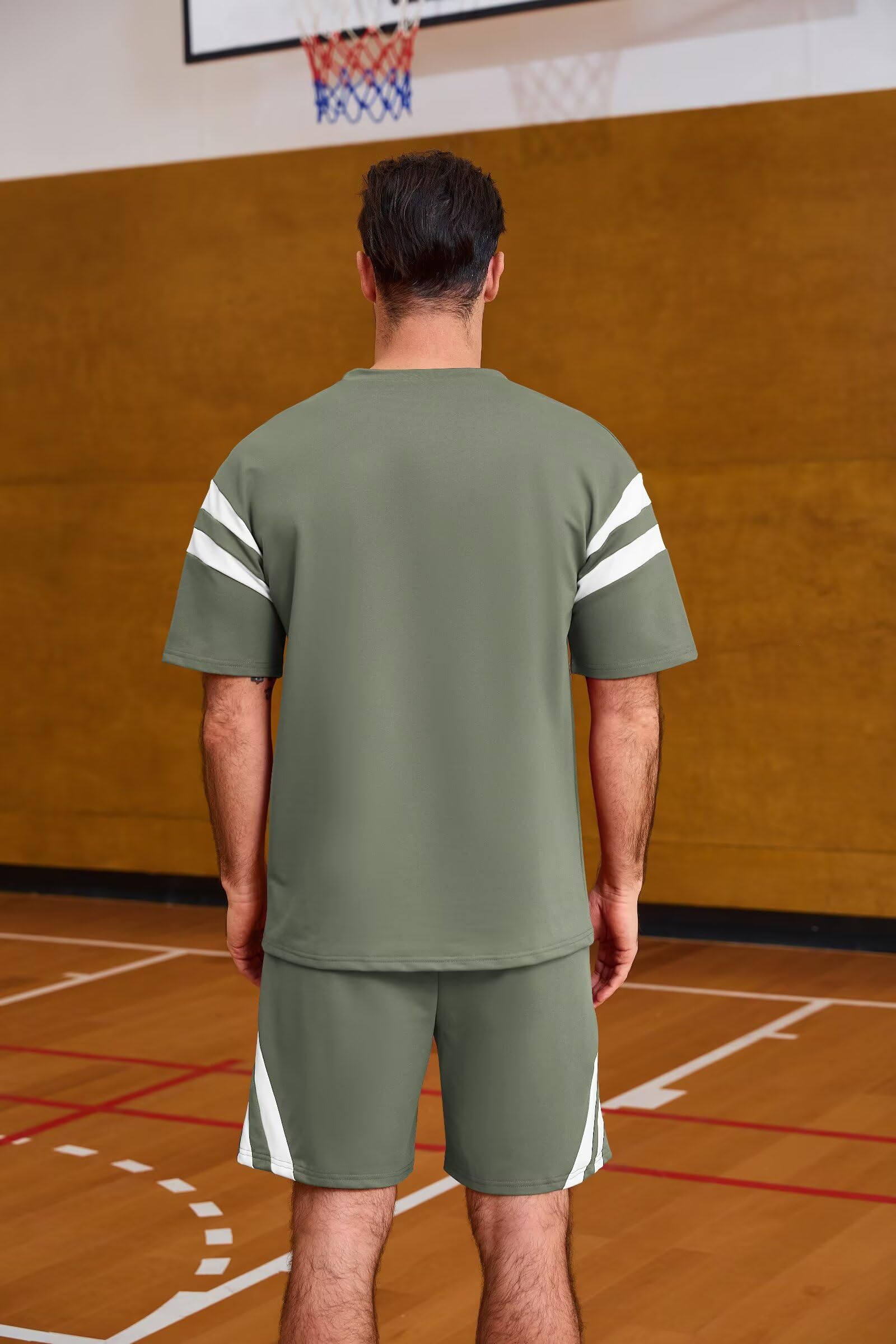Remxi Herren Trainingsanzug Set Sommer Shorts 2 teiliges Set für Männer Gestreiftes T-Shirt Kurze Hose Jogginganzug Sportanzug Tracksuit