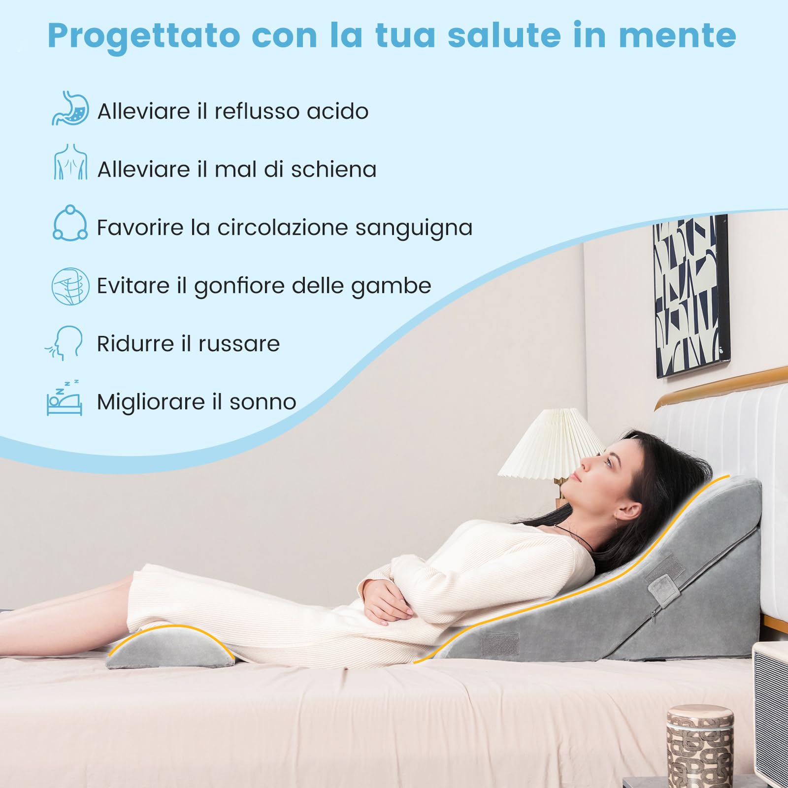 COSTWAY Set di 3 Cuscini a Cuneo per Letto con Copertura Lavabile
