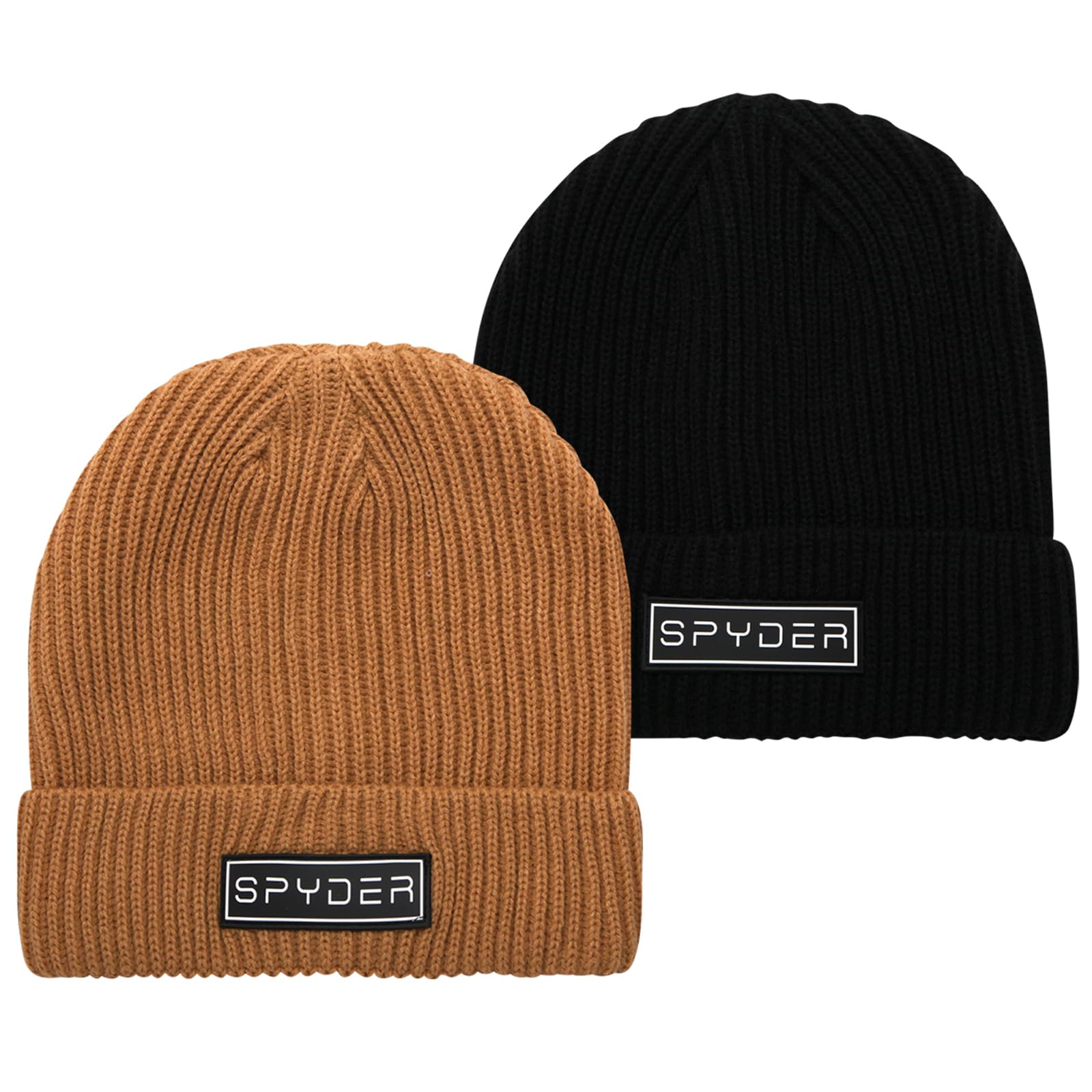 Spyder Men's Beanie - 2 Pack Ribbed Cuff Beanies with Embroidered Logo Patch - Cozy Knit Winter Hats for Men, True Navy, One Size