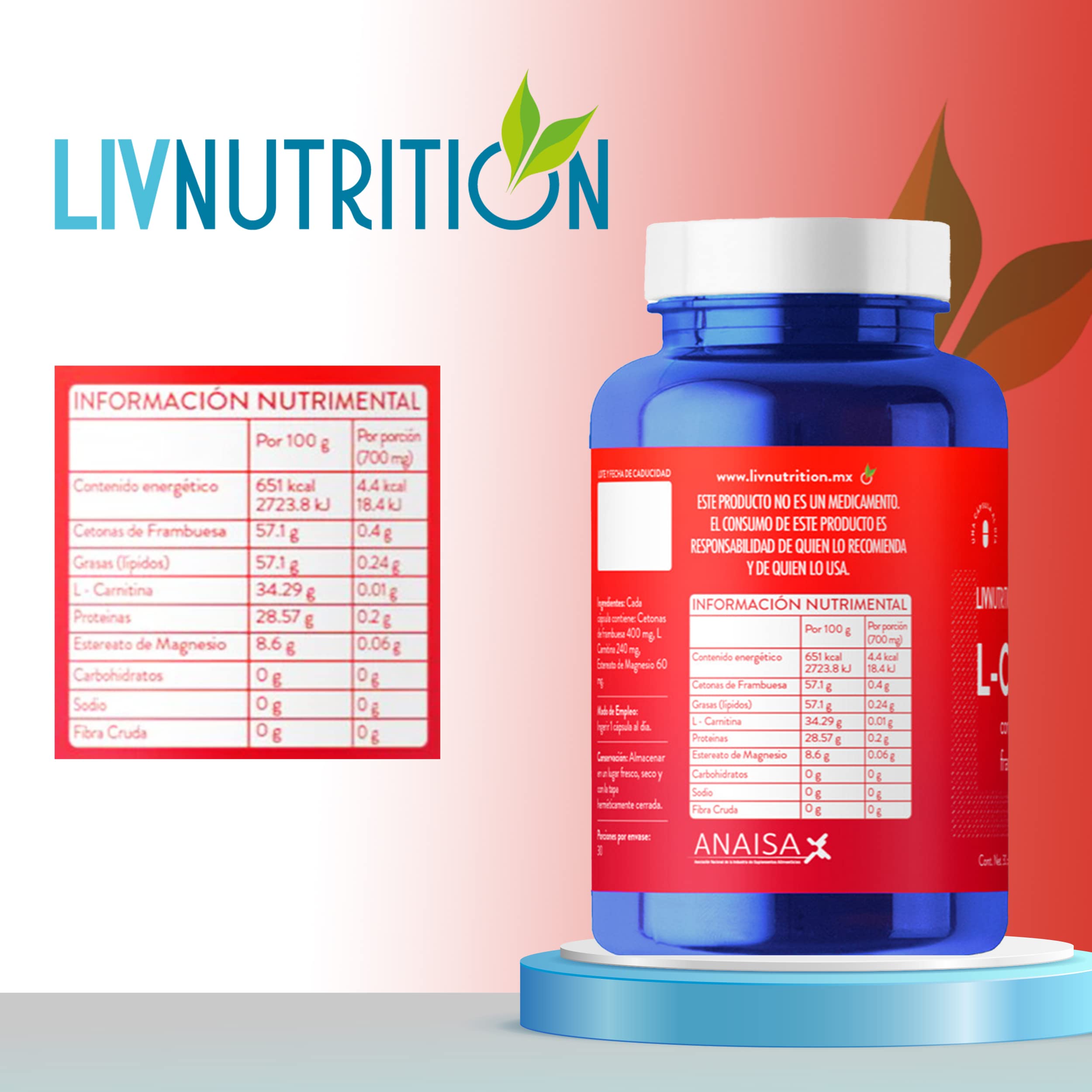 l carnitina con cetonas de frambuesa LIV NUTRITION | L-Carnitina Con Cetonas De Frambuesa 700 Mg
