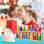 Pamexin Jeux de famille pour les enfants, jeu de correspondance couleur de bowling en bois avec 7 Pins brillants et sac de rangement, Jeux de société de famille Cadeau d'anniversaire de fête, jeu de fête amusant pour les garçons filles