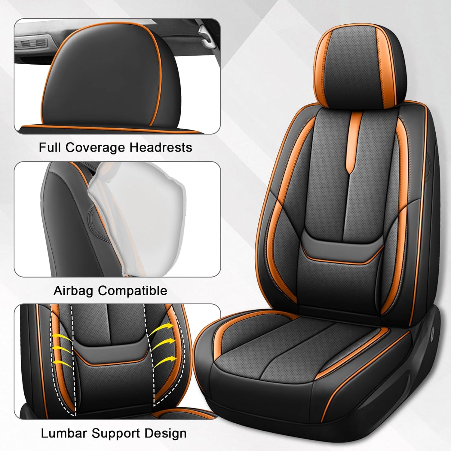 Arazi Car Seat Covers for Subaru Crosstrek 2016-2025, Nappa Leather Front Seat Cover Waterproof Full Coverage Seat Protector (Black&Orange,2 Seats Standard)