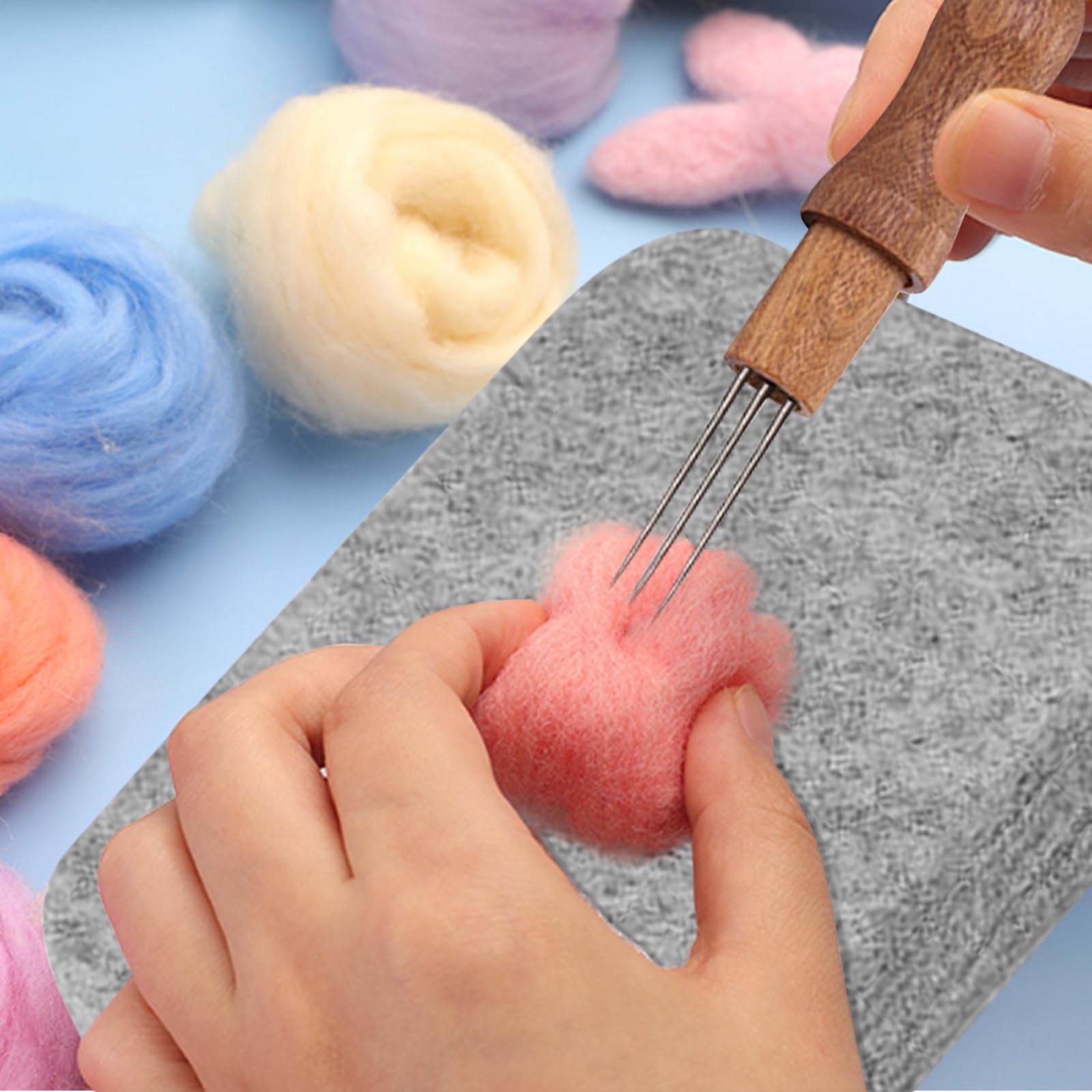 PORFOYO Kit de démarrage de feutrage à sec, 24 couleurs, kit de feutrage pour débutants, kit de feutrage à l'aiguille avec outils, instructions et rangement, kit complet de feutrage pour projets de