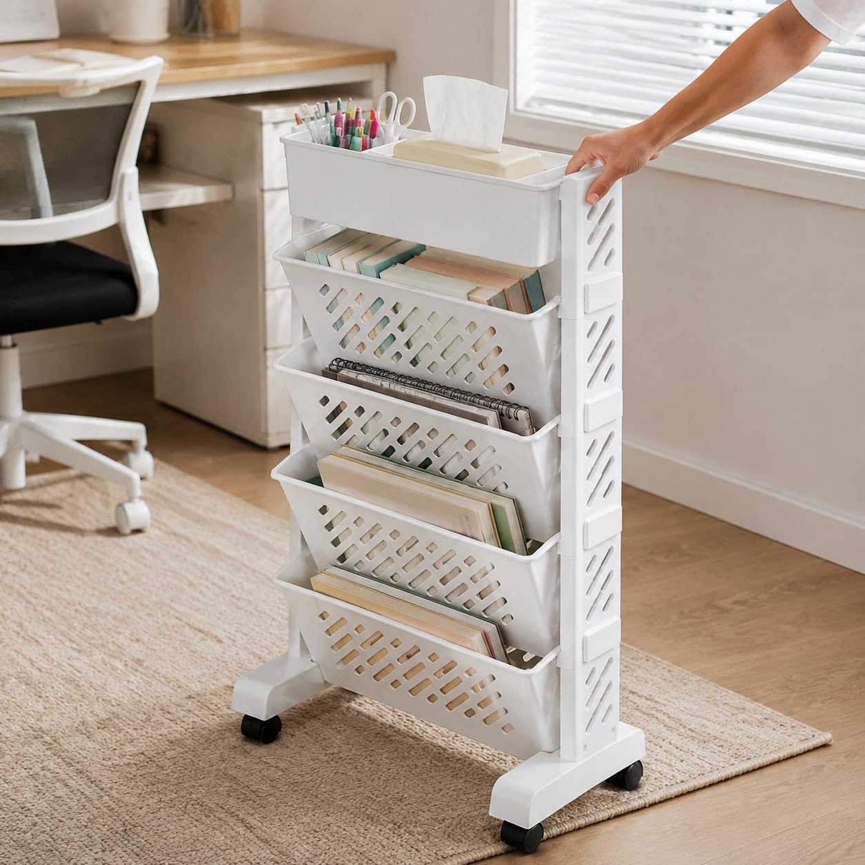 Libreria Mobile in Plastica Più Livelli, Bianco 5 ripiani