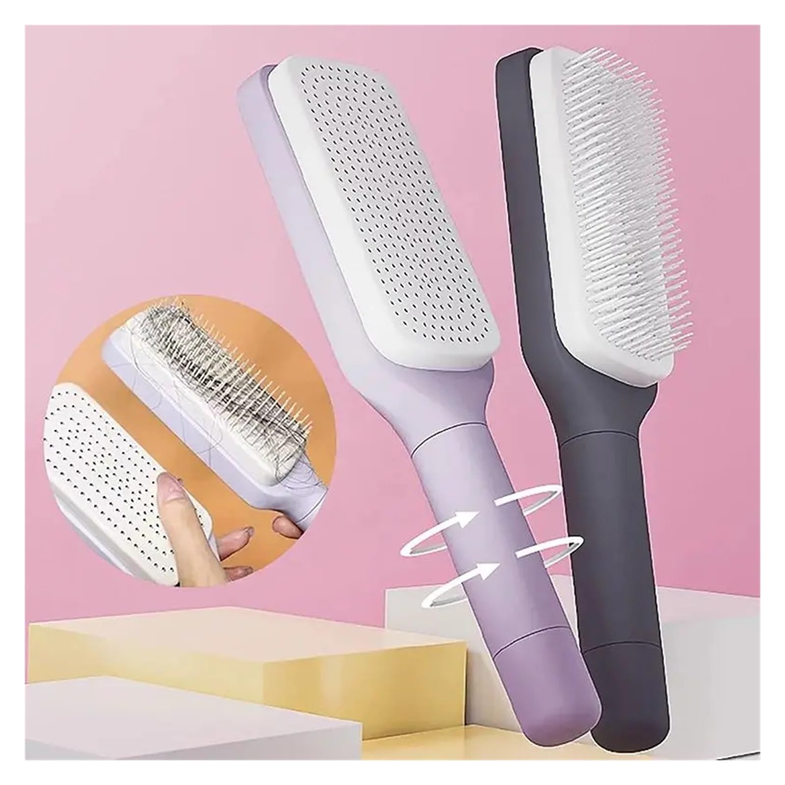 Selbstreinigende BüRste Drehbare selbstreinigende Haarbürste | Massage-Luftkissenkamm, magischer einziehbarer Kamm for Frauen, antistatischer Haarglättungskamm(1Pcs Grey)