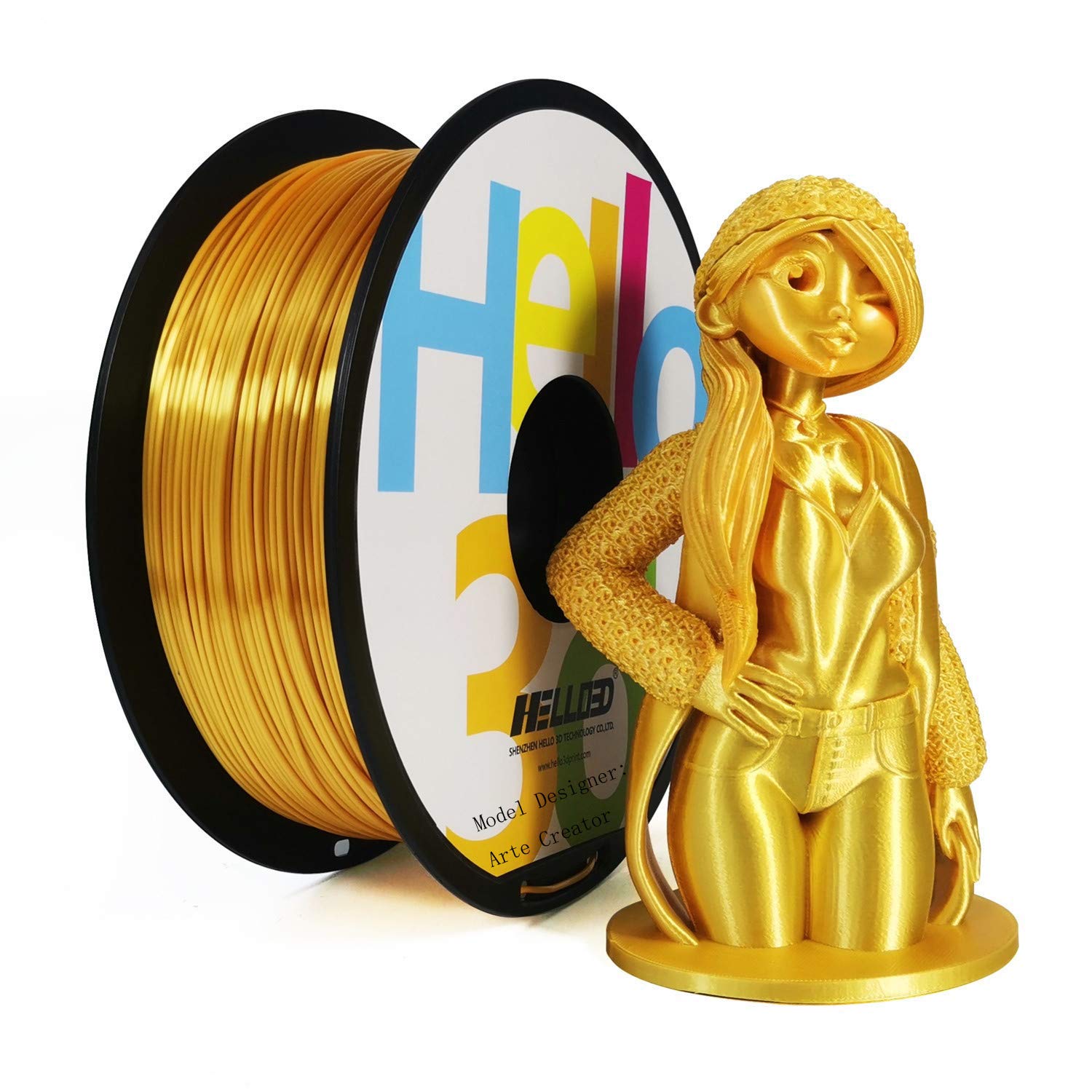 Hello3D Silk PLA Filament 1.75mm, OEM 3D Printer Filament Silk Filament, Silky Shiny Filament PLA for 3D Printers and Pens, 1KG (2.2Lbs) 1 Spool (Silk Gold)