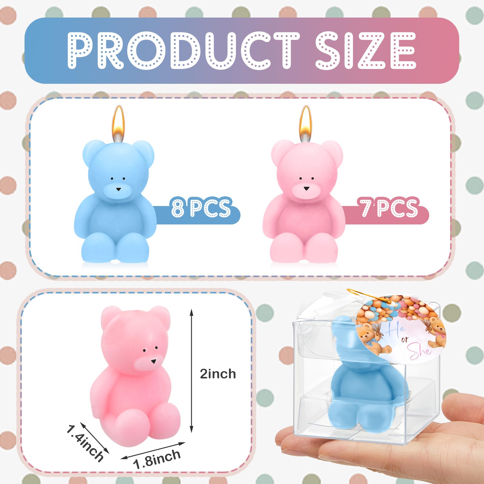 15 velas de oso para baby shower, recuerdos de oso para baby shower, recuerdos de fiesta de oso para invitados, velas de baby shower a granel para regalos, decoraciones de fiesta de oso (rosa,
