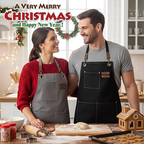 Miniatura 6 de Delantal de chef con bolsillo grande, delantal para carpintería, lona de algodón, correas ajustables, ideal