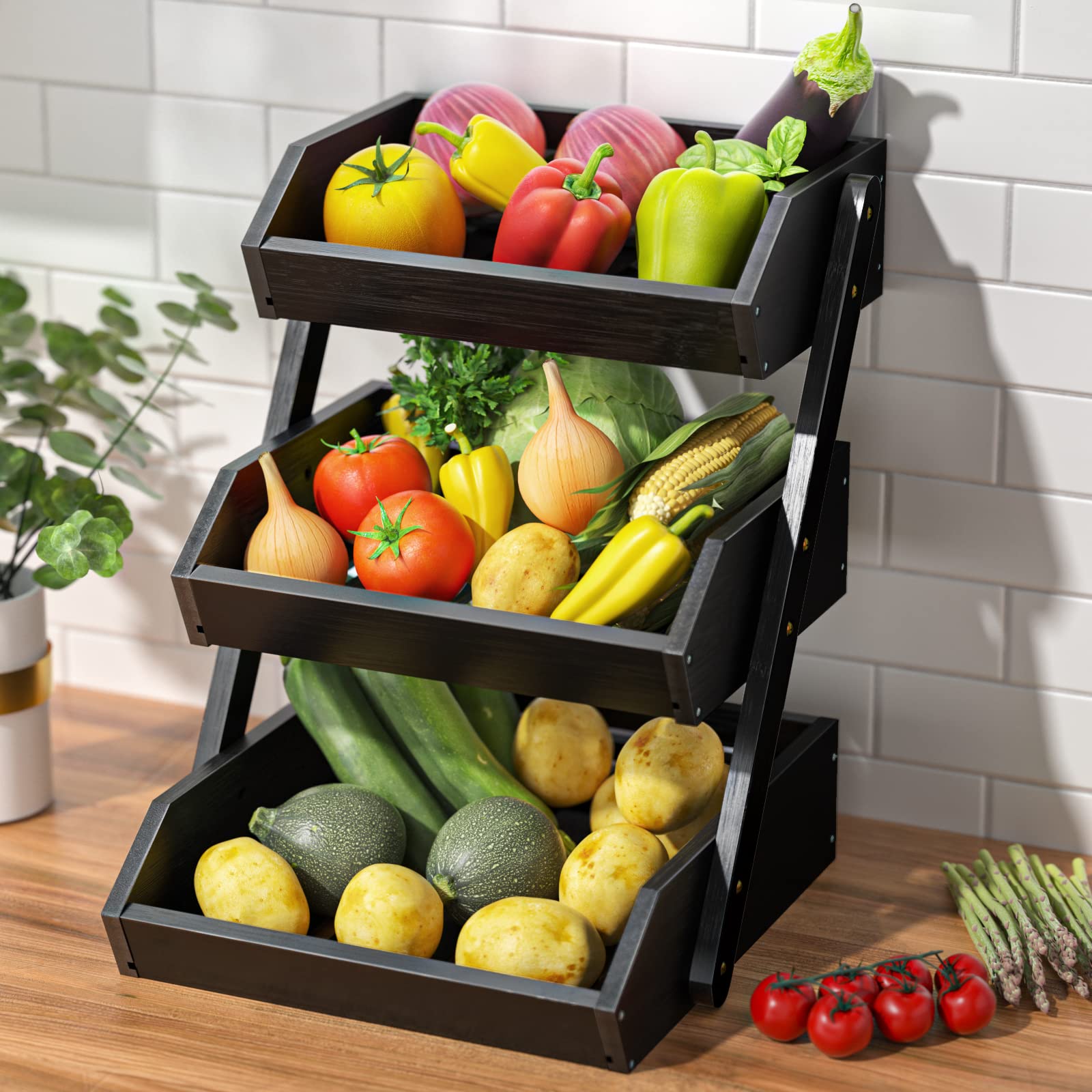 Cesto Per Frutta Rimovibile A 3 Ripiani, Portafrutta In Metallo Di - Foto 9