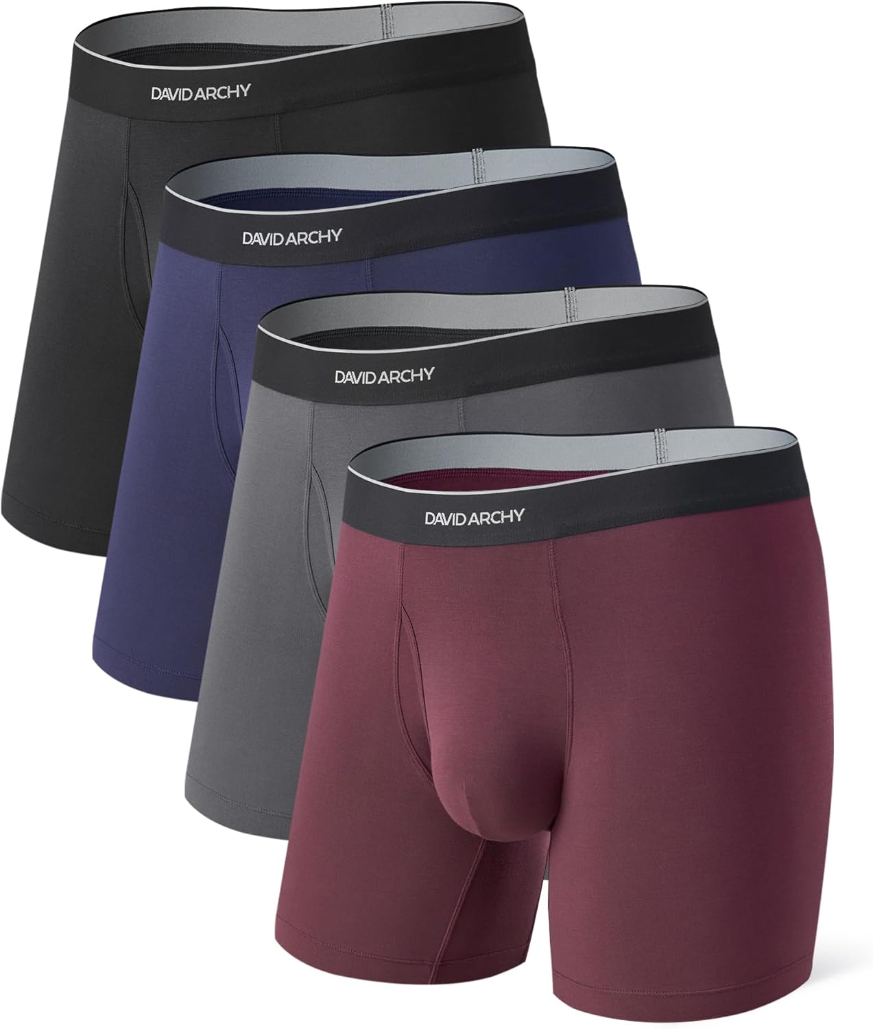 DAVID ARCHY Mens Underwear Breathable Second Skin Soft Modal Boxer Briefs for Men Pack, Wide Waistband No Ride Up