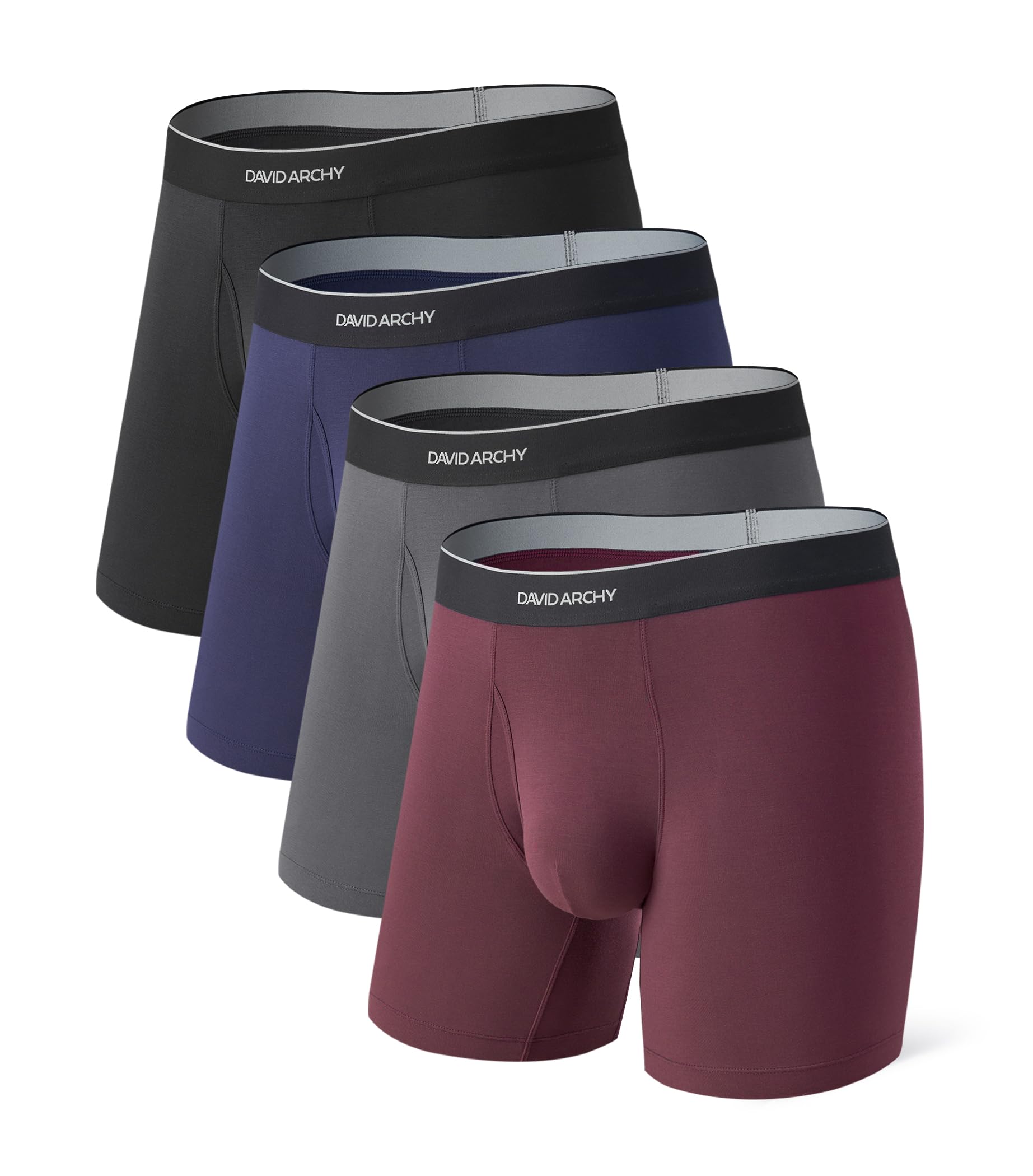 DAVID ARCHY Mens Underwear Breathable Second Skin Soft Modal Boxer Briefs for Men Pack 4 Wide Waistband No