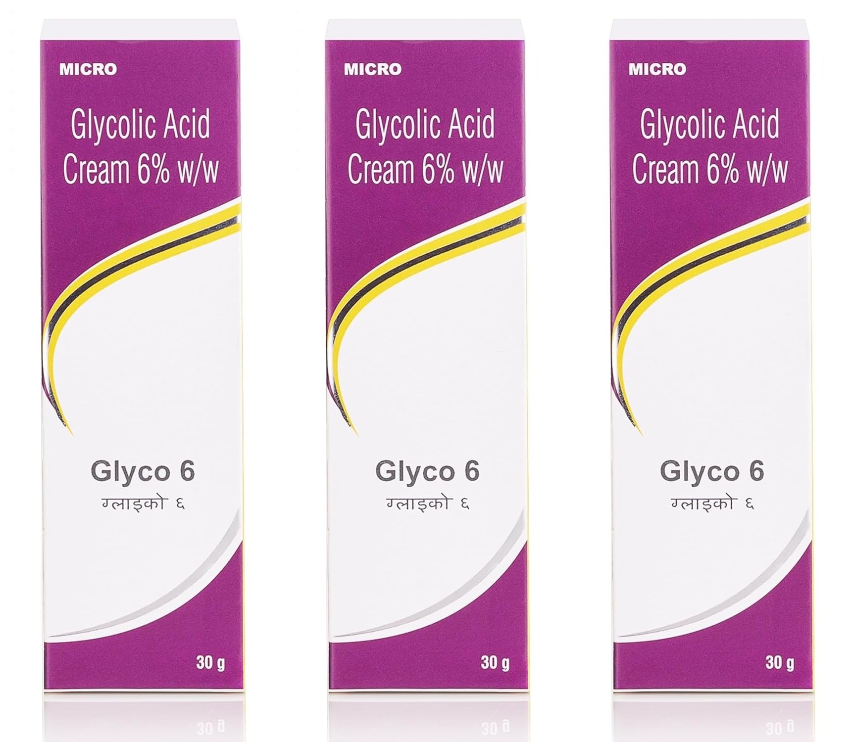 Glyco 6 Glycolic Acid Cream 6% w/w | Exfoliating Face Cream for Acne, Pimples & Dark Spots | Unclogs Pores & Improves Skin Texture | Suitable for Dry & Acne-Prone Skin | 30g X Pack Of 3