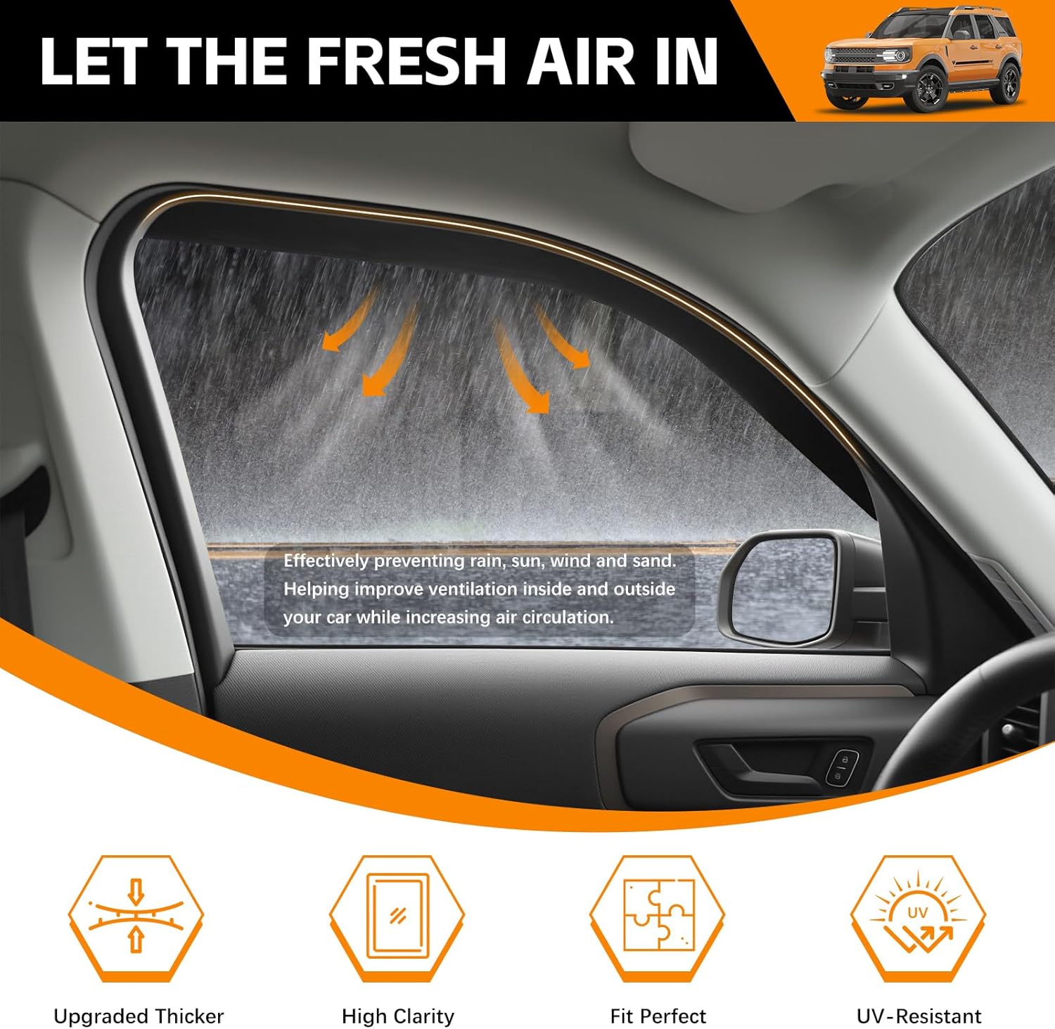 Window Visor Rain Guard for 2021-2025 Ford Bronco Sport Window Visors Shades Wind Deflectors Rain Guards for 2024 Bronco Sport Accessories