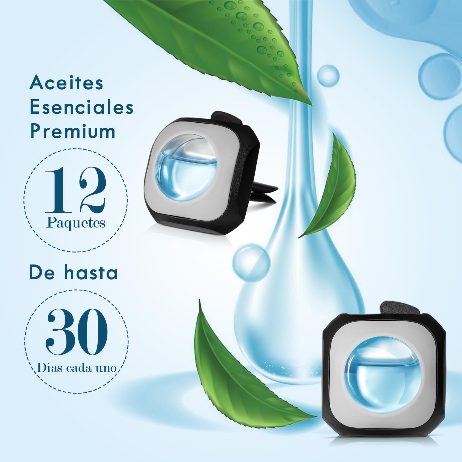Car Ambientador Coche, Aroma para Coches Nuevos y Talco para Bebés Clips para Ambientadores de Coche, Elimina y Previene los Malos Olores de tu Coche, Pack 12 Unidades 4 ml