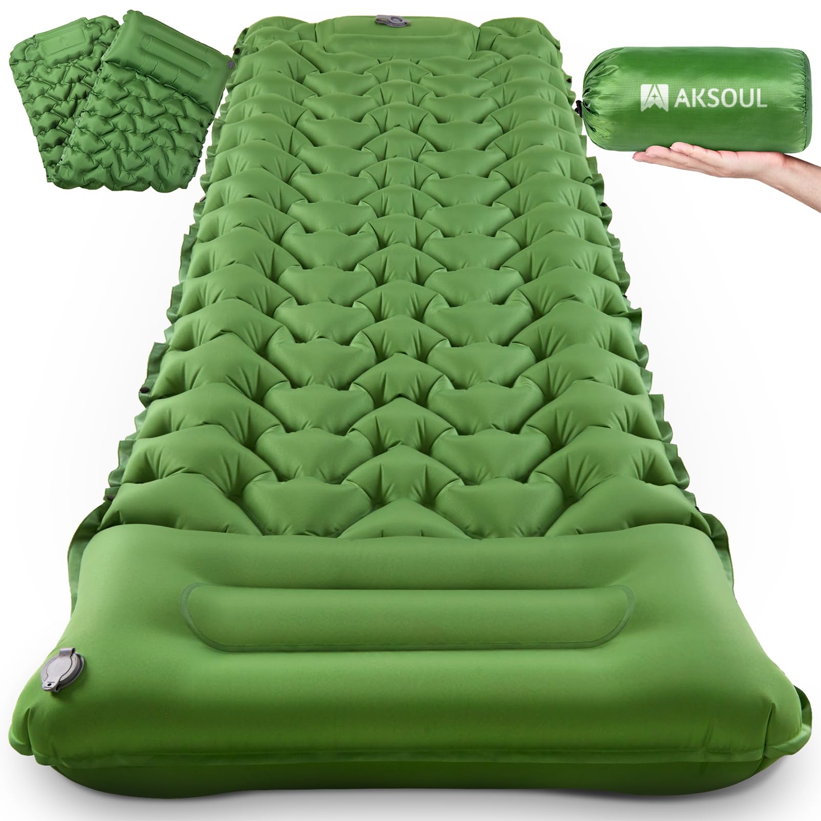AKSOUL Self Inflating Sleeping Mat: Camping Inflatable Single Bed Air Mattress - Lightweight Sleep Mats - Compact Ultralight Pad for Camp Hiking Travel - 10CM - Green
