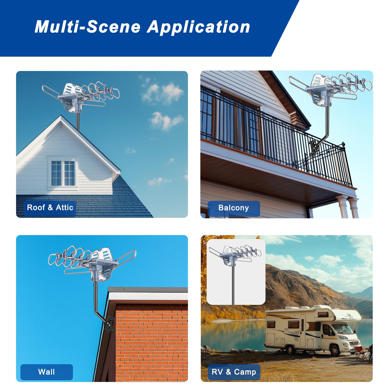 Antena de TV digital amplificada para exteriores Smart TV-150 millas de largo alcance, rotación de 360 grados, compatible con 2 televisores 8K 4K 1080p HDTV, filtro integrado 4G 5G LTE