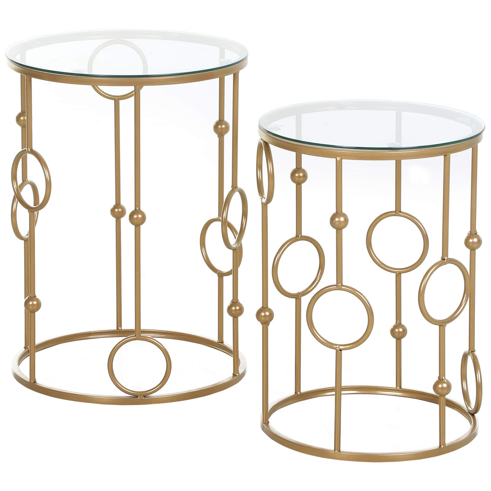 HOMCOM Tables gigognes Lot de 2 Tables Basses Rondes Design Style Art déco Ø 41 et Ø 36 cm métal doré Verre trempé 5 mm