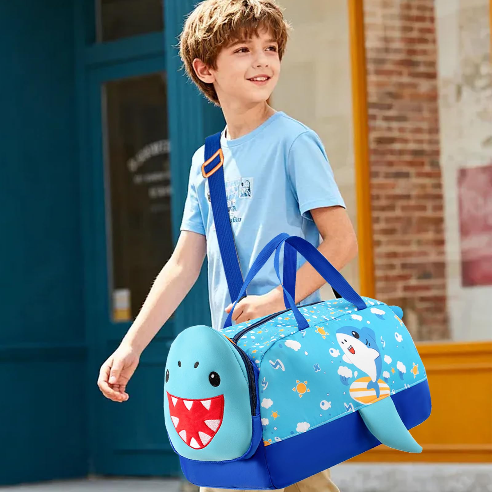 Borsa Sportiva per Bambini, Impermeabile Borsone Piscina Sportiva, Borsa da Viaggio Ragazzi Ragazze, Weekender Borsas da Palestra per Viaggi, Fitness, Sport, 48 x 25 x 20 cm