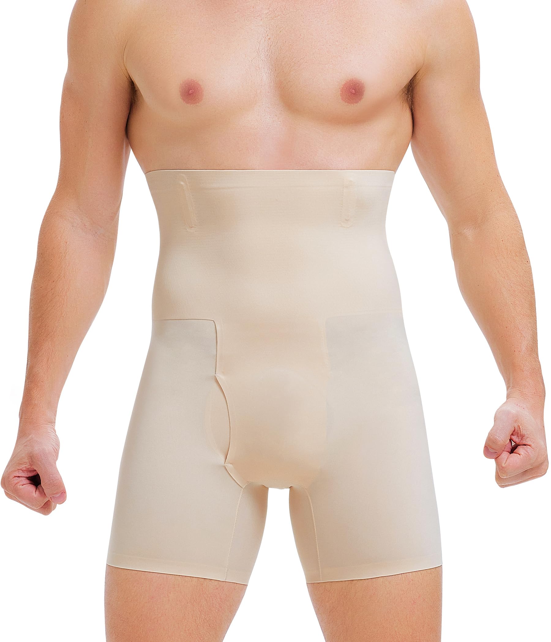 MOLUTAN Mens Shapewear Tummy Control Shorts Slimming Body Shaper High Waist Compression Boxers Briefs, large 