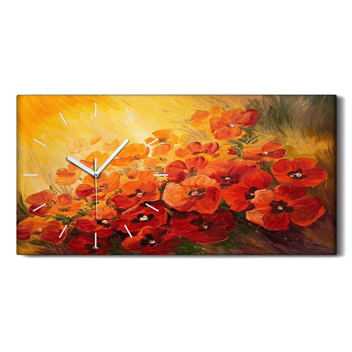Horloge sur Toile Résumé des Coquelicots 60x30cm pour Décoration Murale de Salon