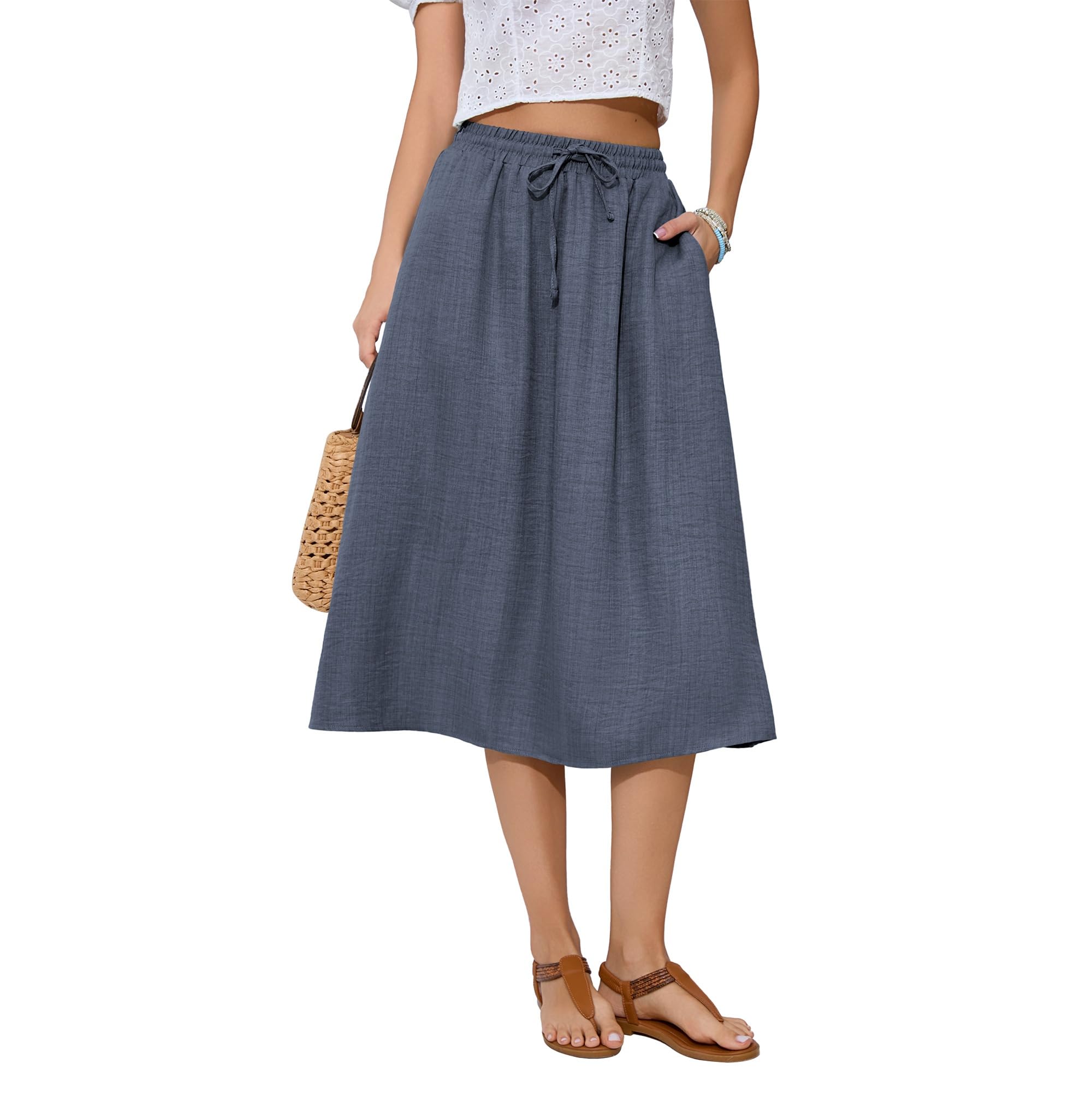 Witsmile Women's Summer Boho High Waist Pleated Flowy Midi Skirt