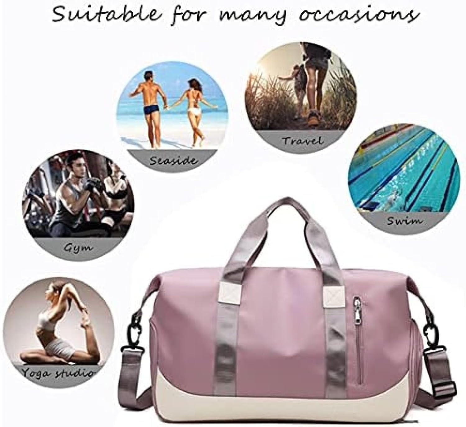 Furn Aspire Multifunctional Lightweight Waterproof Sports Fitness Bag/Gym Bag/Duffel Bag/Yoga Bag/Weekend Travel Bag with Separate Shoes Compartment & Wet Pocket for Men & Women, Dark Pink 4