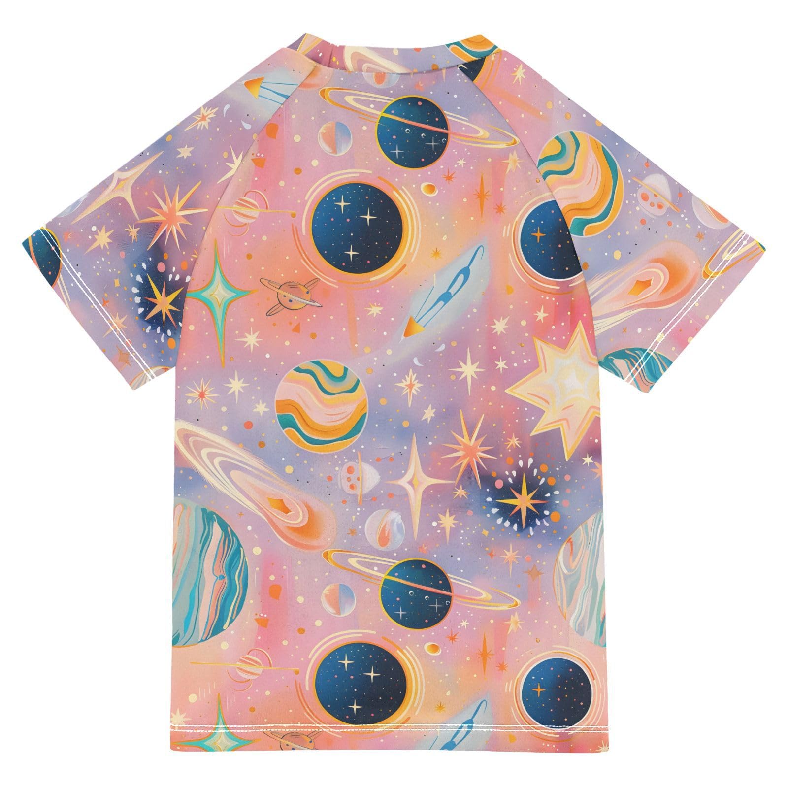 ALAZA Kids Rash Guard Boys Toddler Swim Shirts Short Sleeve Gouache Cosmic Planets Galaxy UPF 50+ 3T