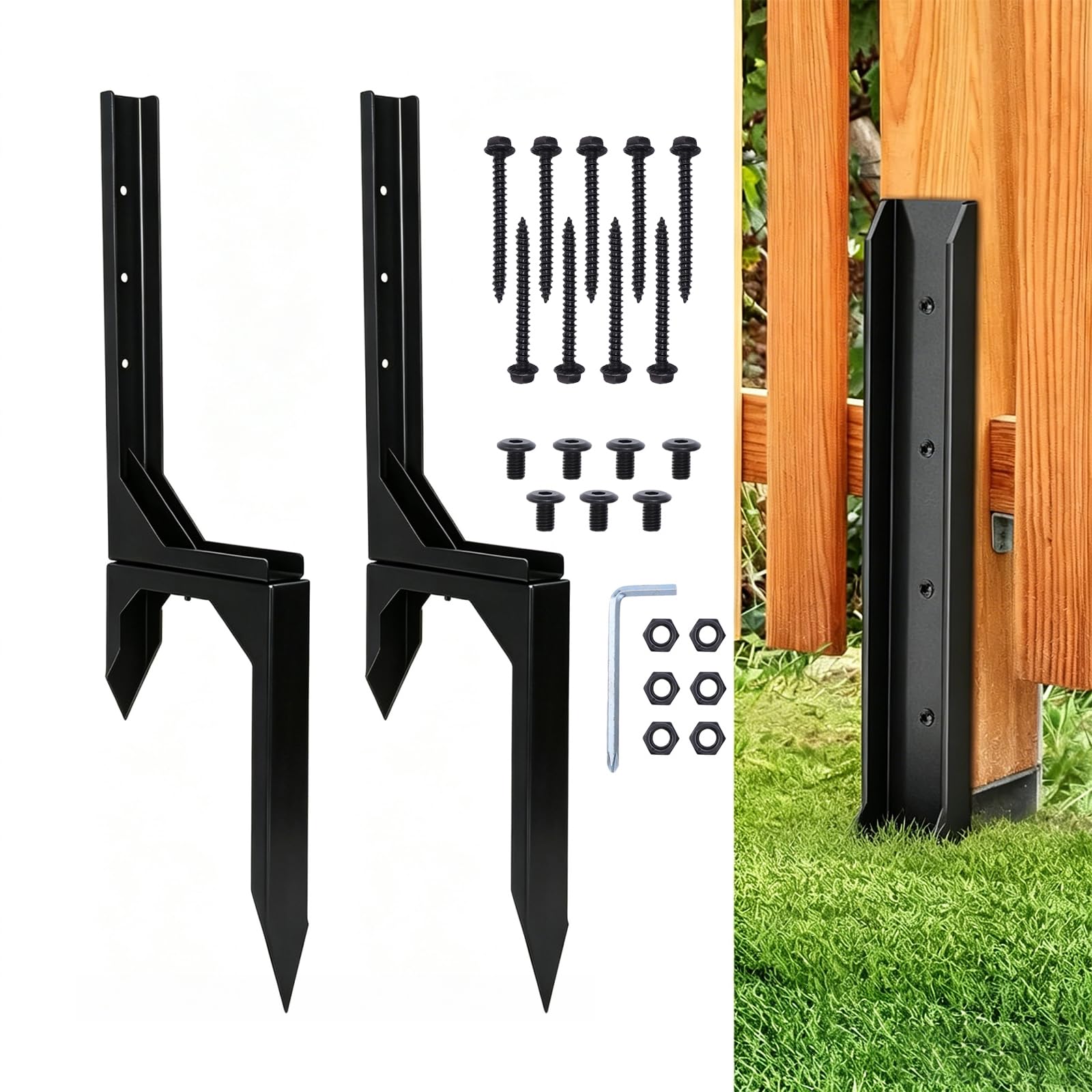 2 Pack Fence Post Repair Spike Kit, Heavy Duty Steel Anchor for Wood Posts
