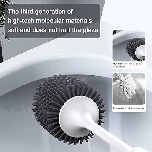 Miniatura 5 de Lefree Juego de 2 cepillos de silicona para inodoro Homemod con soporte ventilado, cepillo limpiador de inodoro para baño, de pie y de pared sin