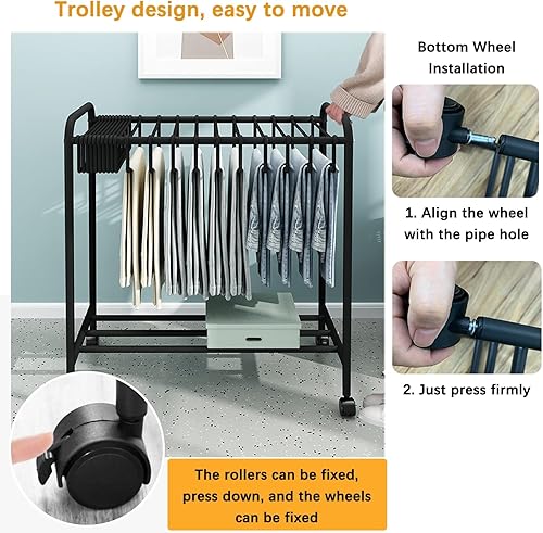 Miniatura 5 de Perchas para pantalones, carrito rodante para pantalones, organizador de armario móvil con 20 perchas de almacenamiento, soporte multifuncional para