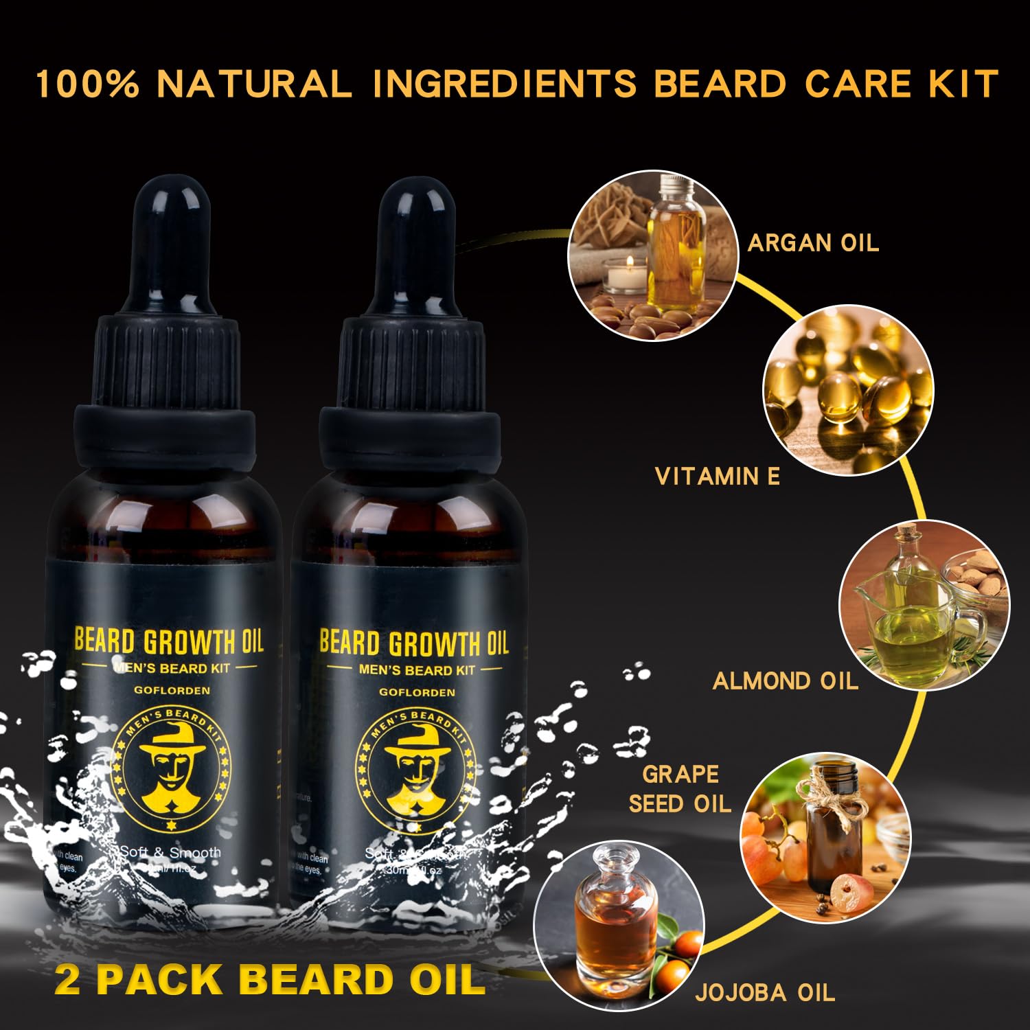 Kit per barba, kit per la cura della barba per uomo, kit per la crescita della barba con rullo per barba, 2 confezioni di olio per la crescita della barba, shampoo per barba, balsamo per barba
