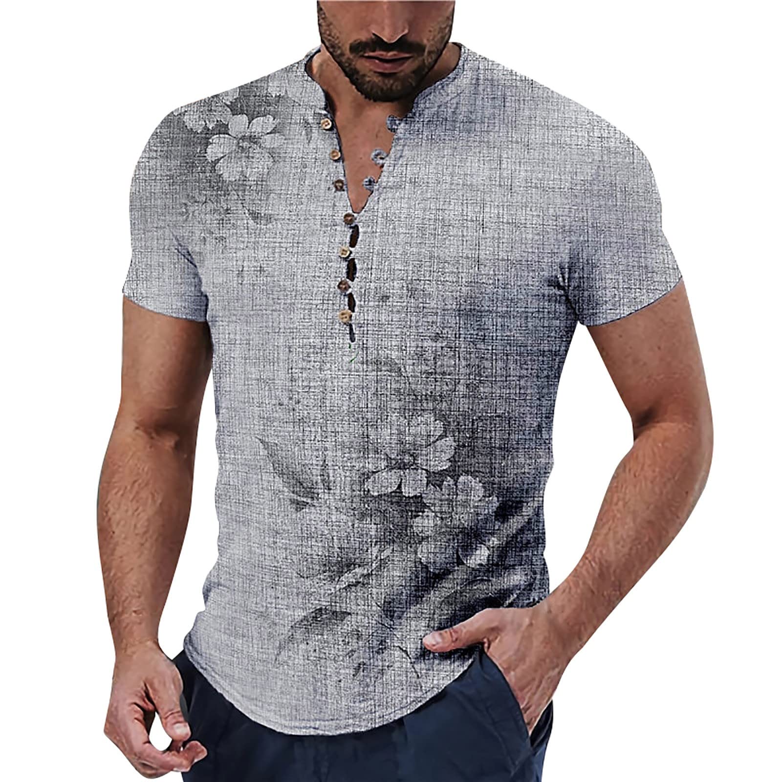 GenericTshirts for Men Short Sleeve V Neck Button Down Summer Slim Fit Big and Tall Fashion Lightweight Shirt