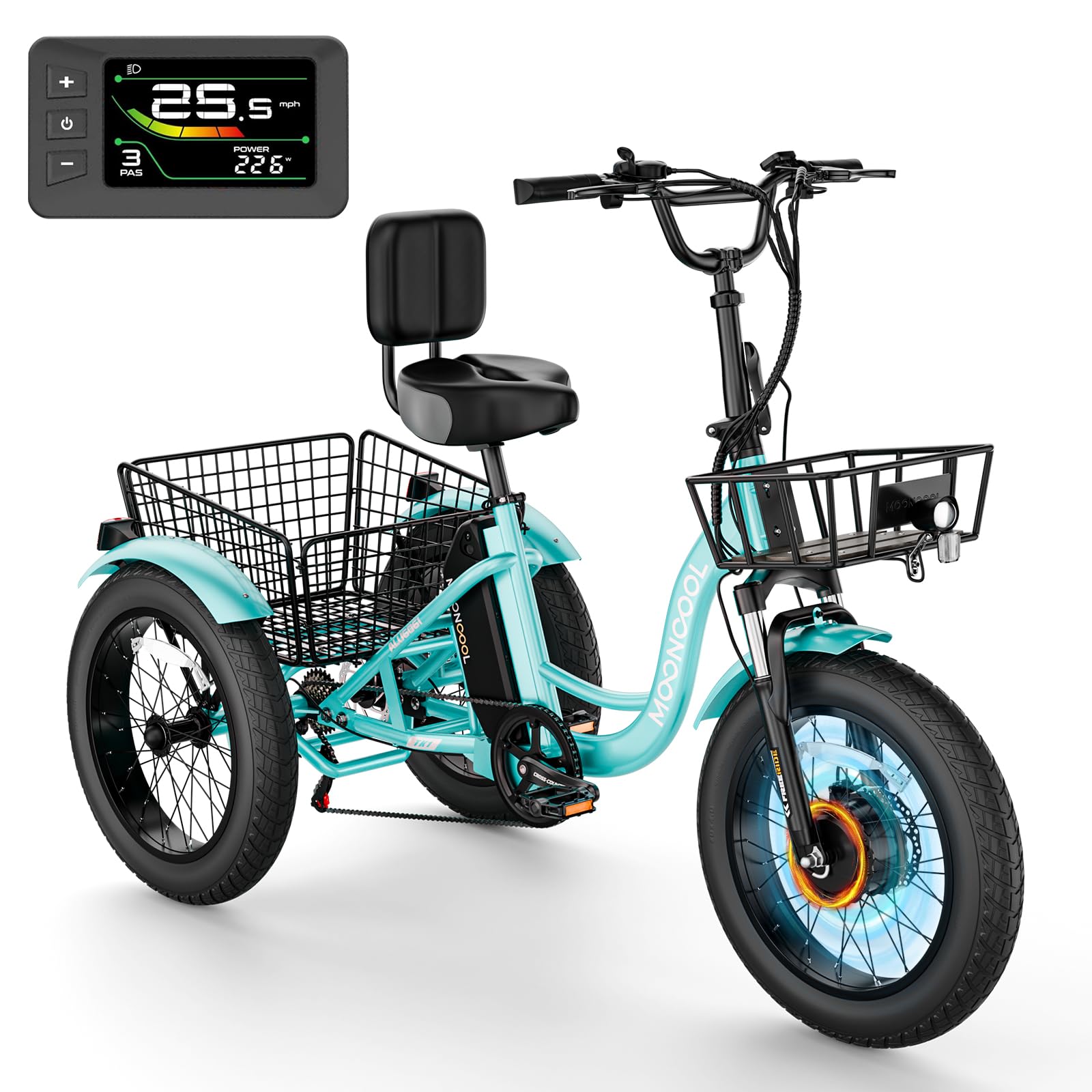 NAIZEA Electric Tricycle Adult Electric Bicycles,Electric Trike,3 Wheel Electric Bike Ebike E Bicycle with Removable Battery, Motorized Trike with Basket for Women Men