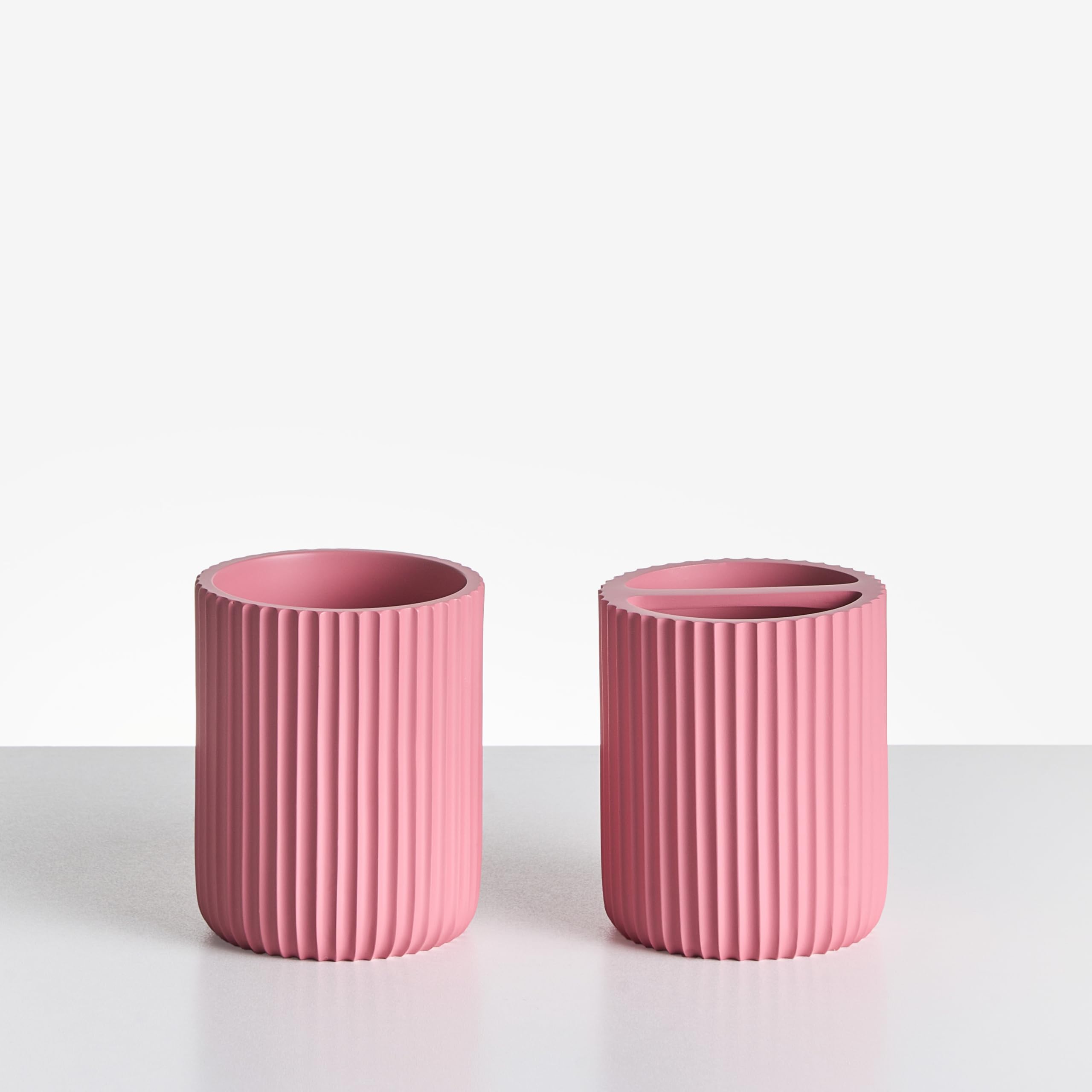 Conjunto de 5 Accesorios de baño jabonera dispensador de jabón escobilla de Inodoro Vaso Soporte para cepillos de Dientes Rosa Camana