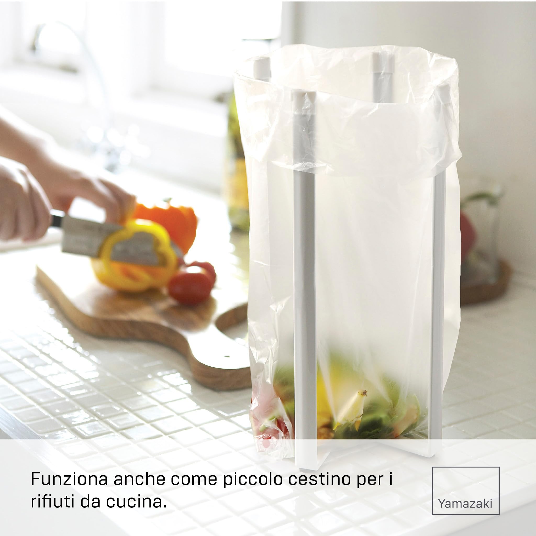YAMAZAKI 6784 TOWER Supporto multiuso da cucina, bianco, resina acciaio/silicone, design minimalista, 12 x 10 x 27 cm (LxPxA)