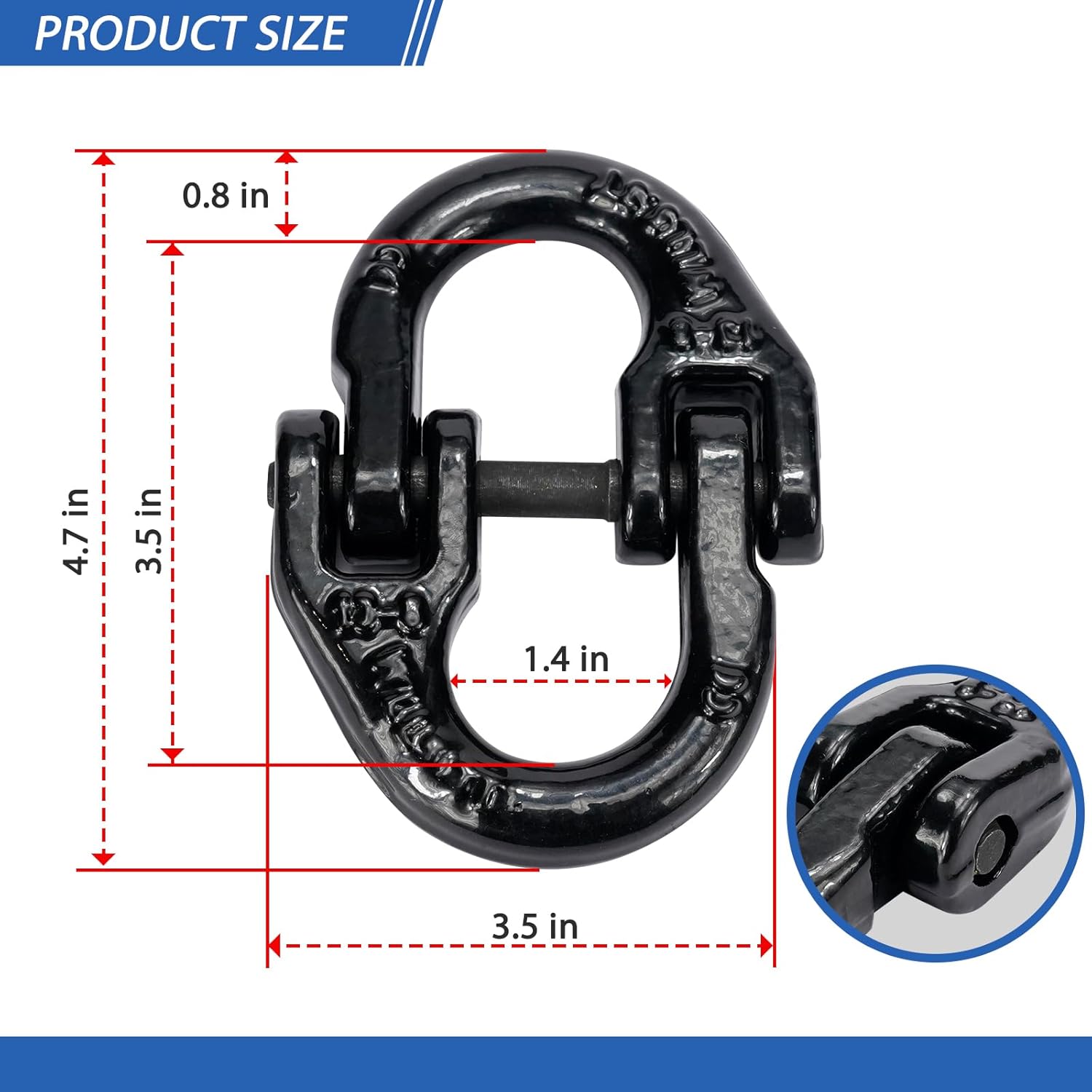 1/2 inch Tow Hitch Hammer Lock Safety Chain Adapter Connector Link Hammerlock Coupling Link, G80 Alloy Steel, 12000 Lbs Loading, Black, 2Pcs - Image 2