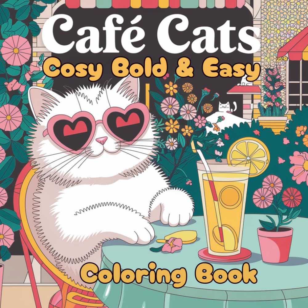 Cosy Bold & Easy Cafe Cats Coloring Book: For Adults and Teens, Super Cute, Adorable Café cats coloring book for relaxation