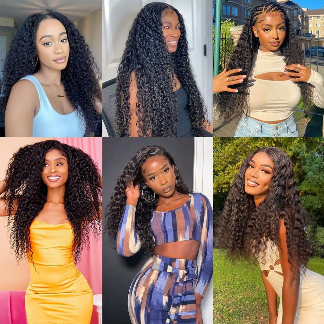 Water Wave Human Hair Bundles with Closure(18 20 22+16,Free Part) Brazilian Virgin Human Hair 3 Bundles and 4x4 Lace Closure Wet and Wavy Hair Extension Natural Black Color