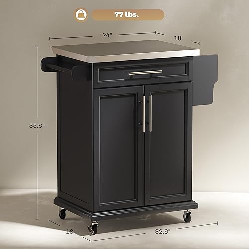 Miniatura 7 de HOMCOM Isla de cocina sobre ruedas, carrito de cocina rodante con encimera de acero inoxidable, cajón, toallero y estante de especias, carrito de
