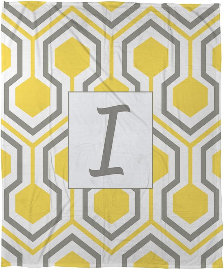 Manual Woodworkers & Weavers Coral Fleece Throw, 30 by 40-Inch, Monogrammed Letter I, Yellow Honeycomb