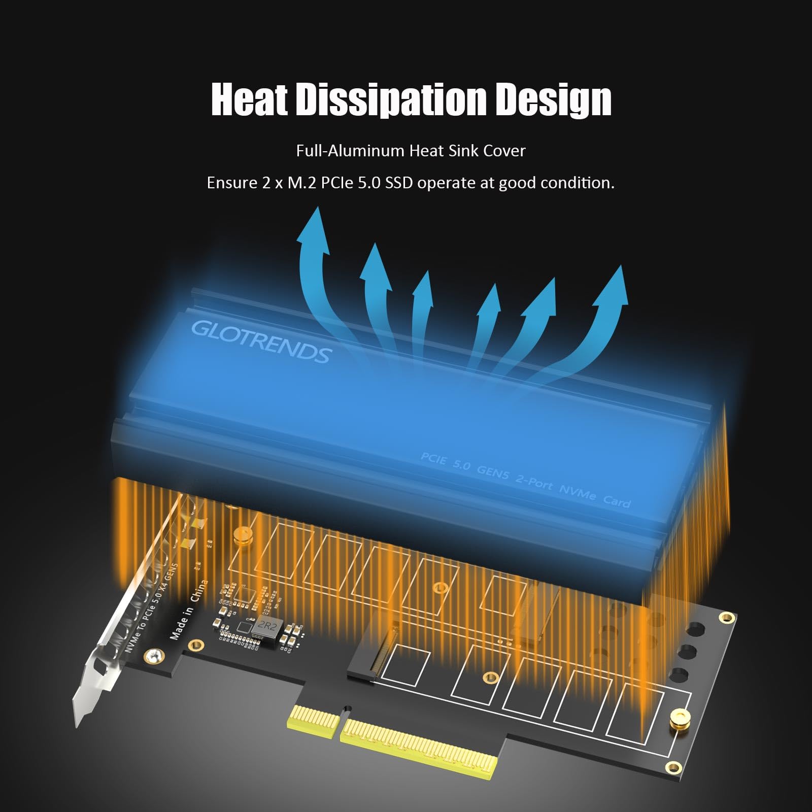 GLOTRENDS PA52L Dual Adaptador M.2 NVMe a PCIe 5.0 X8 sin bifurcación PCIe, configuración de Raid M.2 NVMe Suave OS Herramienta(se Requiere Placa Base con bifurcación PCIe)