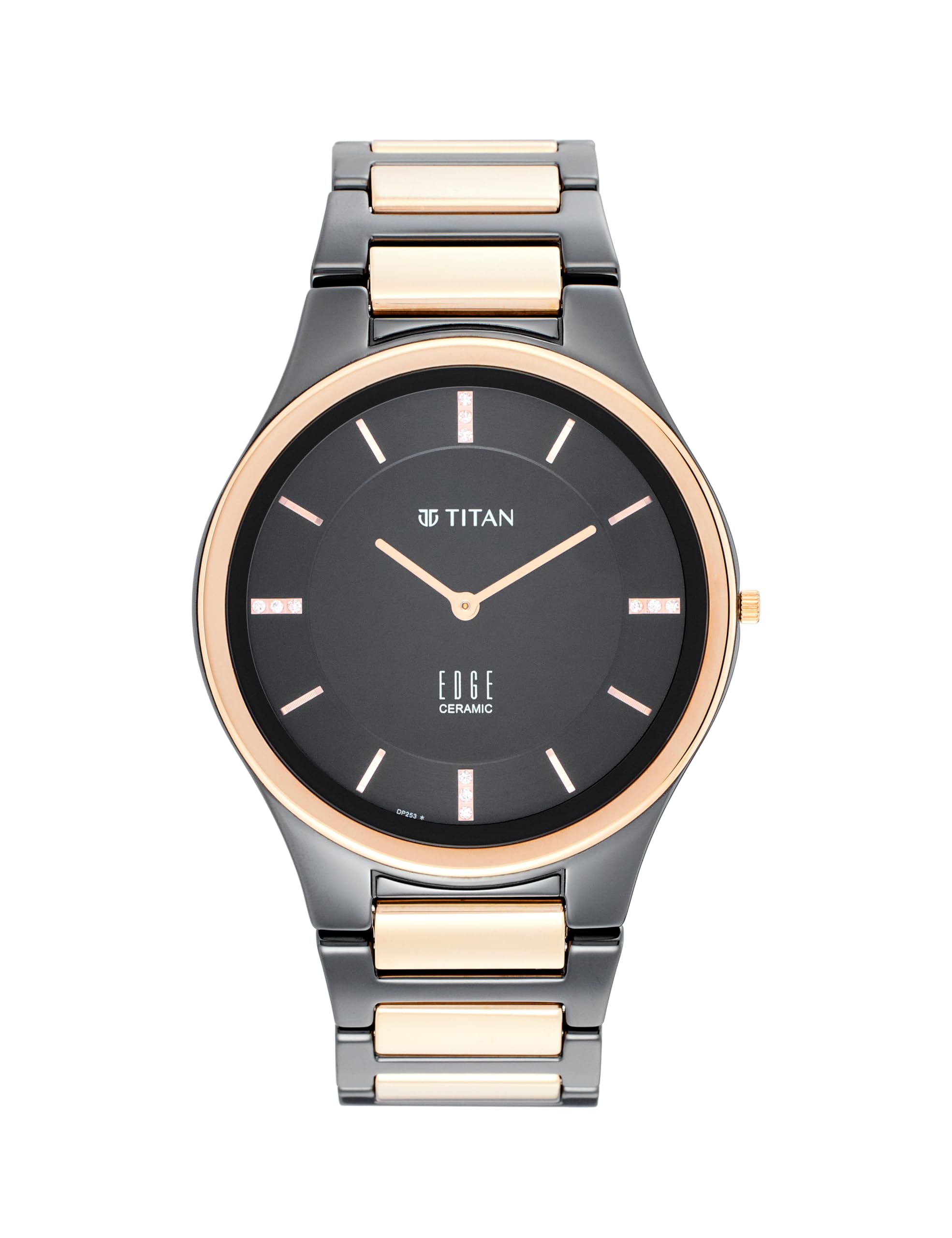 EDGE Titan Ceramic Dress with Diamonds Quartz Analog Black Dial Two Toned Black & Brown Ceramic Strap Watch for Men - NT1696KC02