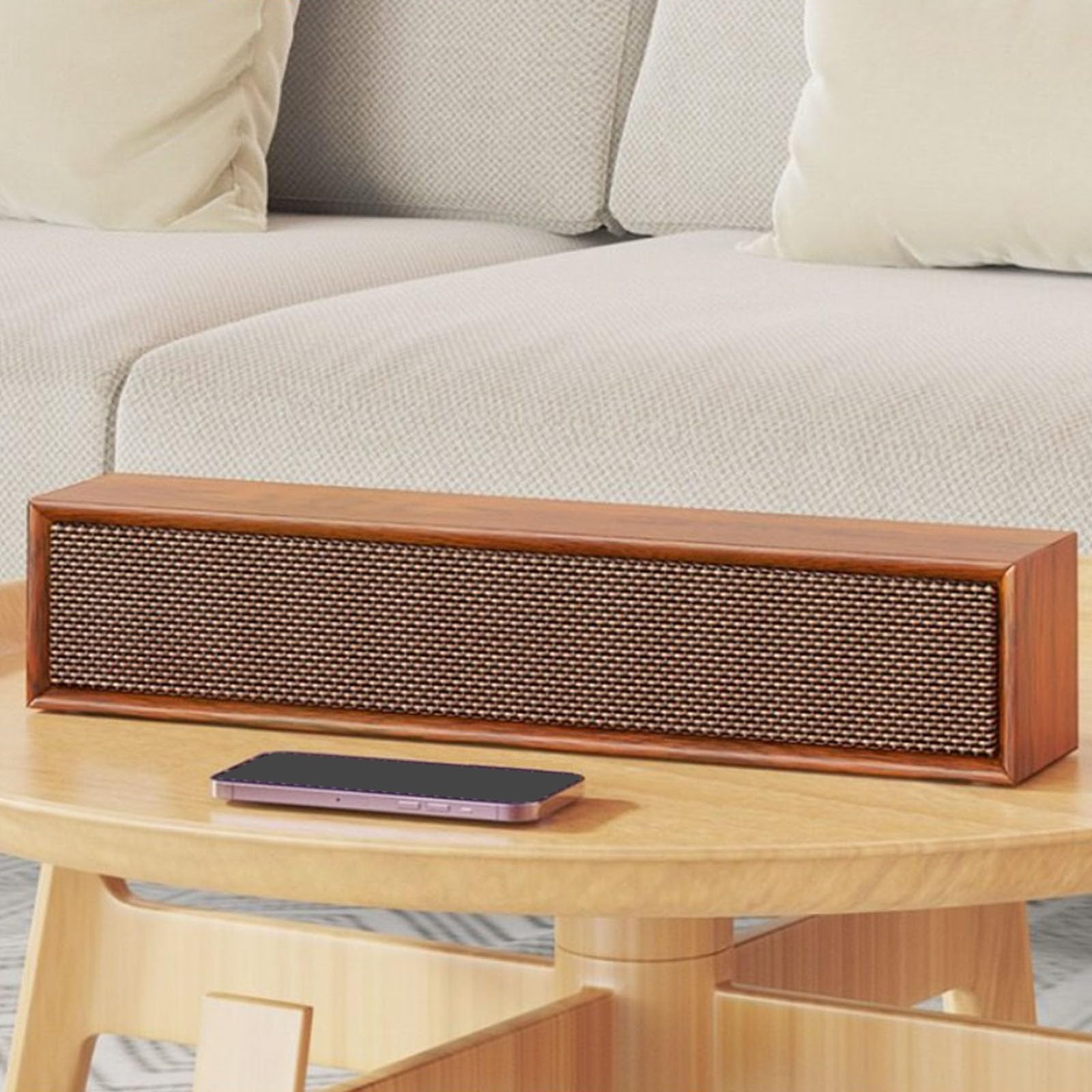 Barre de son PC USB et Bluetooth5.3, en bois 5 W 3D Stéréo Surround Speaker, Portables 2.0 Canaux Audio Haut-parleurs pour PC de bureau, ordinateur portable, tablette Smartphone TV
