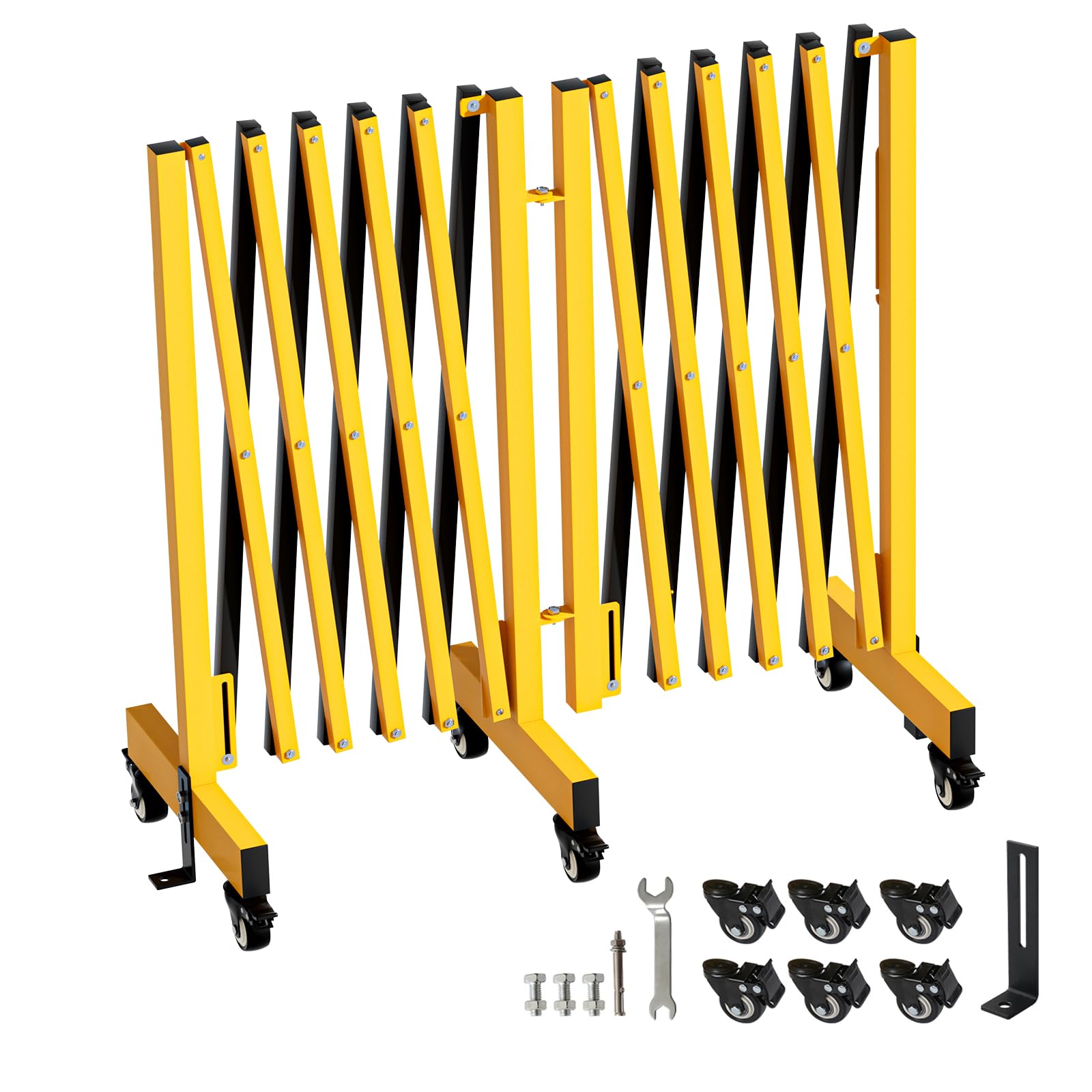 JTZFD 12.2FT Industrial Metal Expandable Barricade，Retractable Traffic Fence with Casters, Folding Security Gate，Portable Barricade Gate for