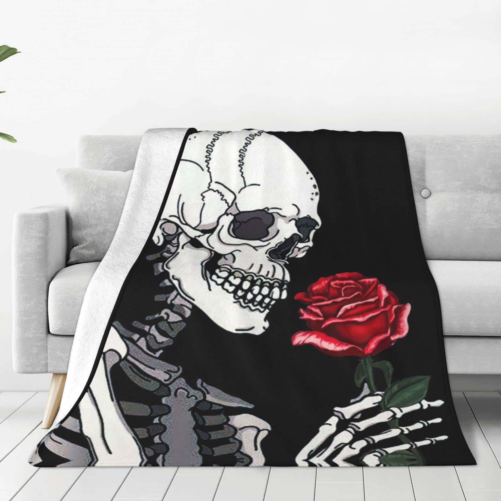 Lsjuee Throw Blanket Rose Skull Warm Cozy Soft Lightweight Flannel Fleece Blanket for Bedroom Sofa Room Home Decorative Fuzzy Blanket 40"x30"