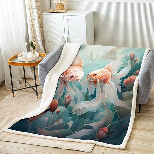 Miniatura 8 de Betta Fish - Manta de franela de vellón, manta súper suave de animales del océano Maine, peces tropicales, para cama, sofá, sillón, acuarela con