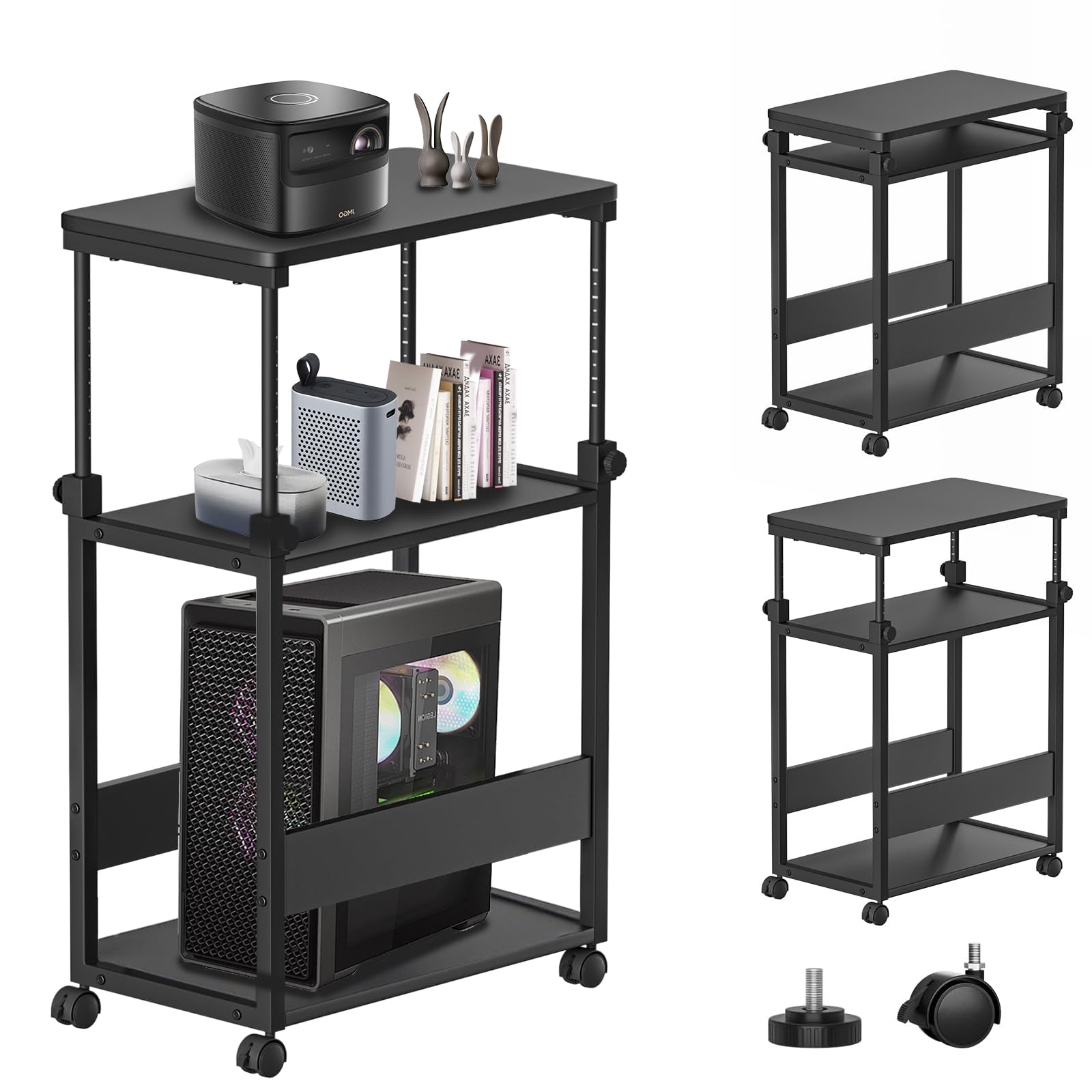 昇降式PCワゴン調整可能・ロック付きキャスター・スリムデザイン・多